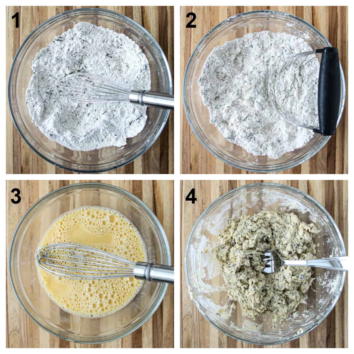 Steps one through four of the recipe process.